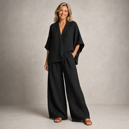 Elegant Casual Linen Two-Piece Lounge Set