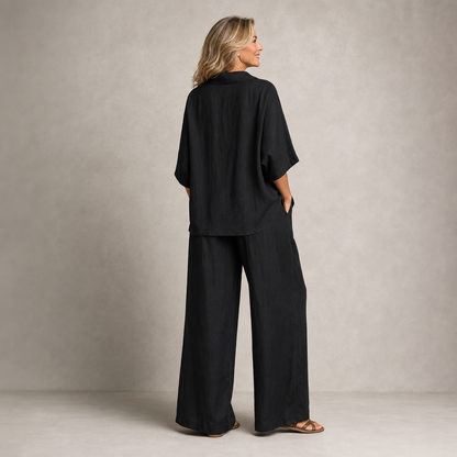 Elegant Casual Linen Two-Piece Lounge Set