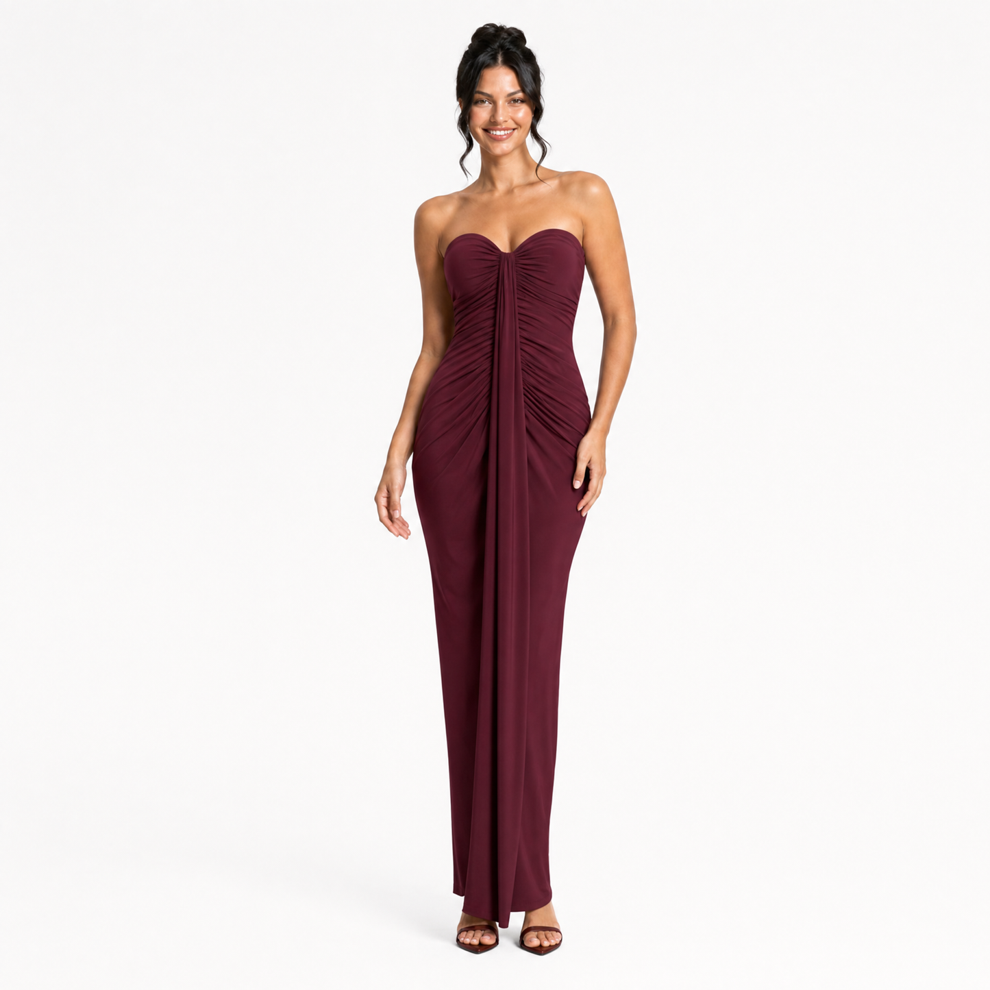 Strapless Sweetheart Drape Maxi Dress
