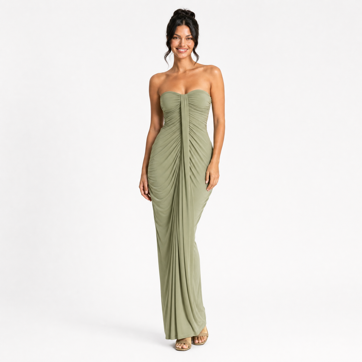 Strapless Sweetheart Drape Maxi Dress