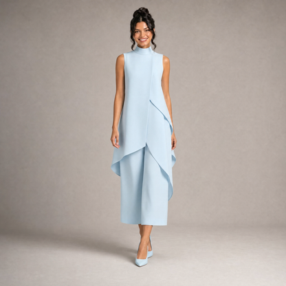 Chic Layered High-Neck Top & Culotte Set