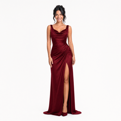 Cowl Neck High Slit Dress