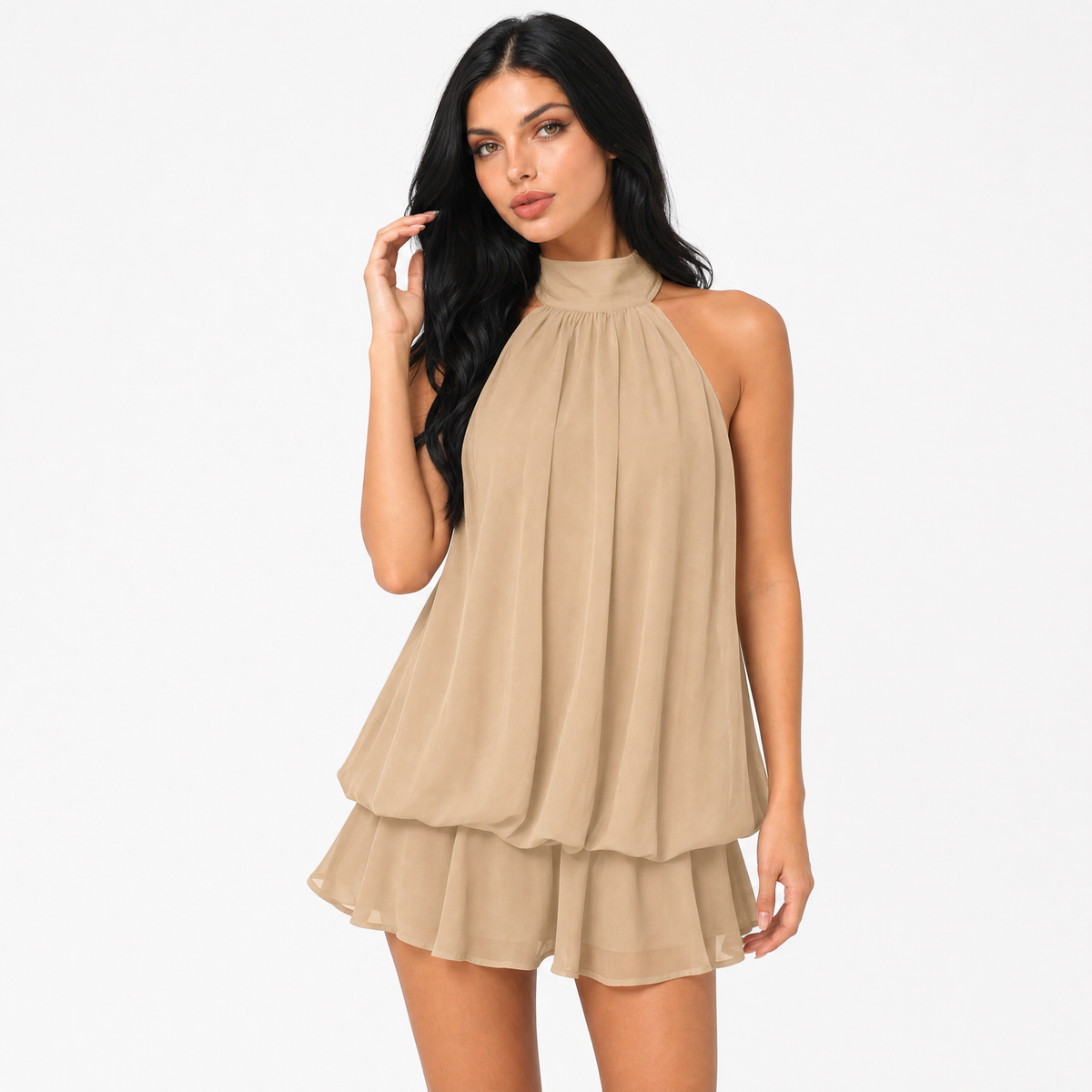 High Neck Layered Summer Mini Dress