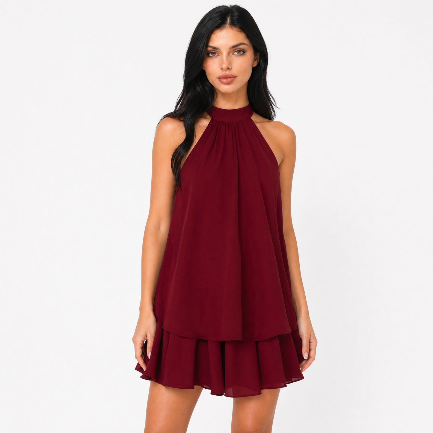 High Neck Layered Summer Mini Dress