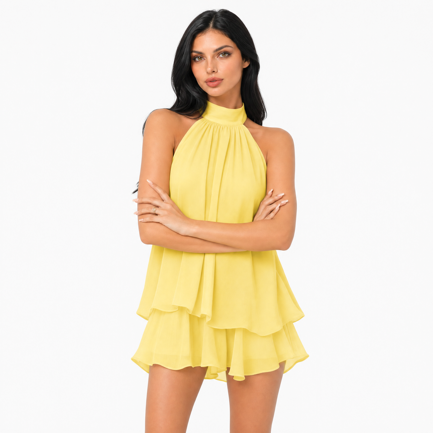 High Neck Layered Summer Mini Dress
