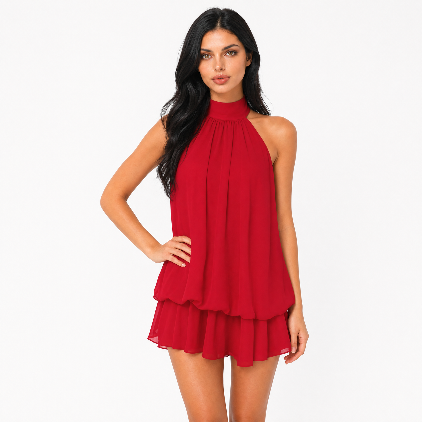 High Neck Layered Summer Mini Dress