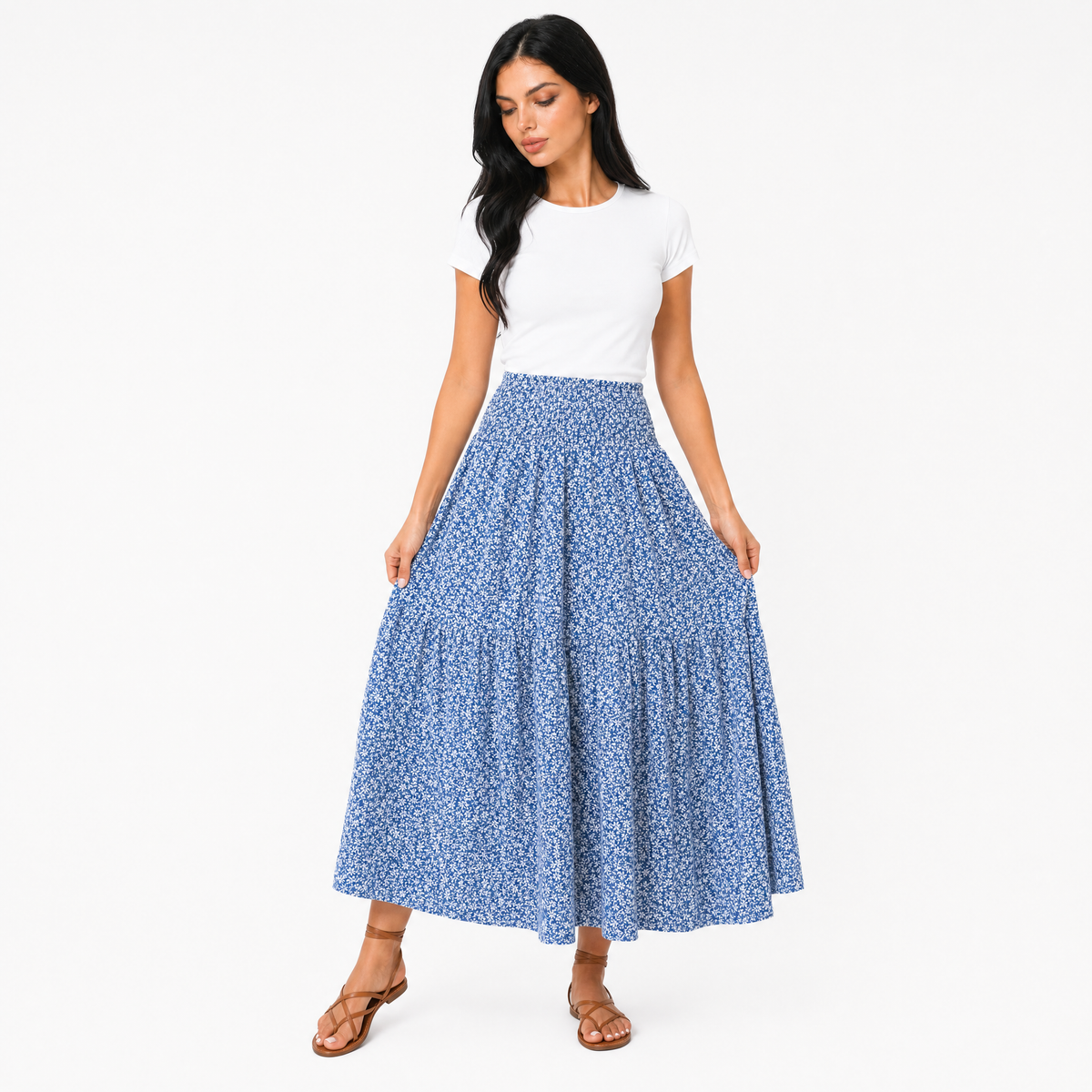 Tiered Floral Maxi Skirt