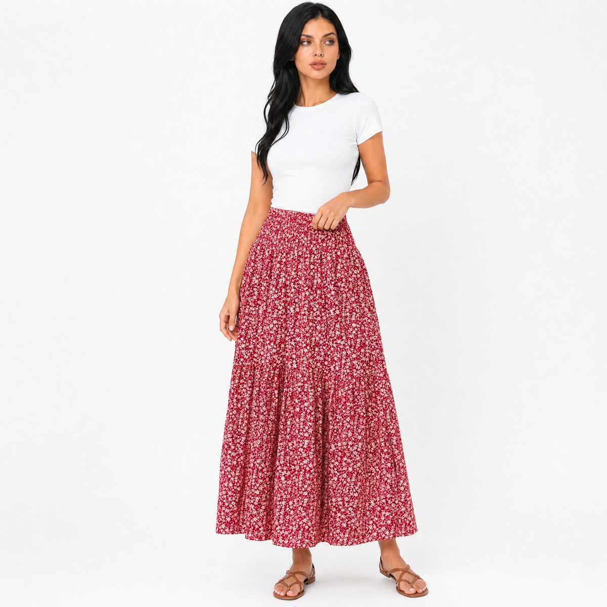 Tiered Floral Maxi Skirt