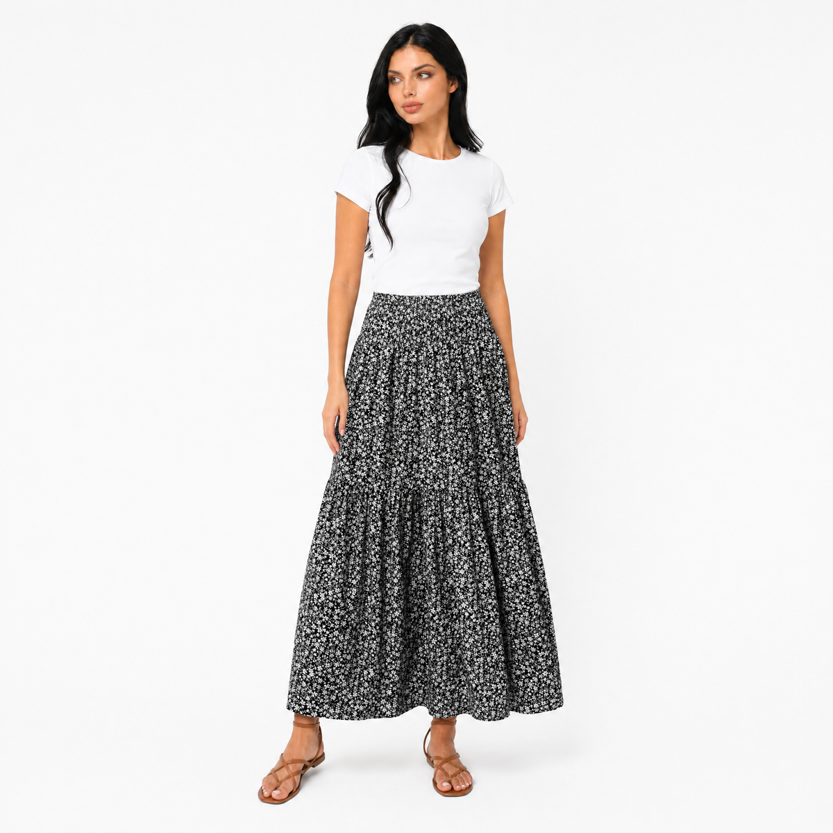 Tiered Floral Maxi Skirt