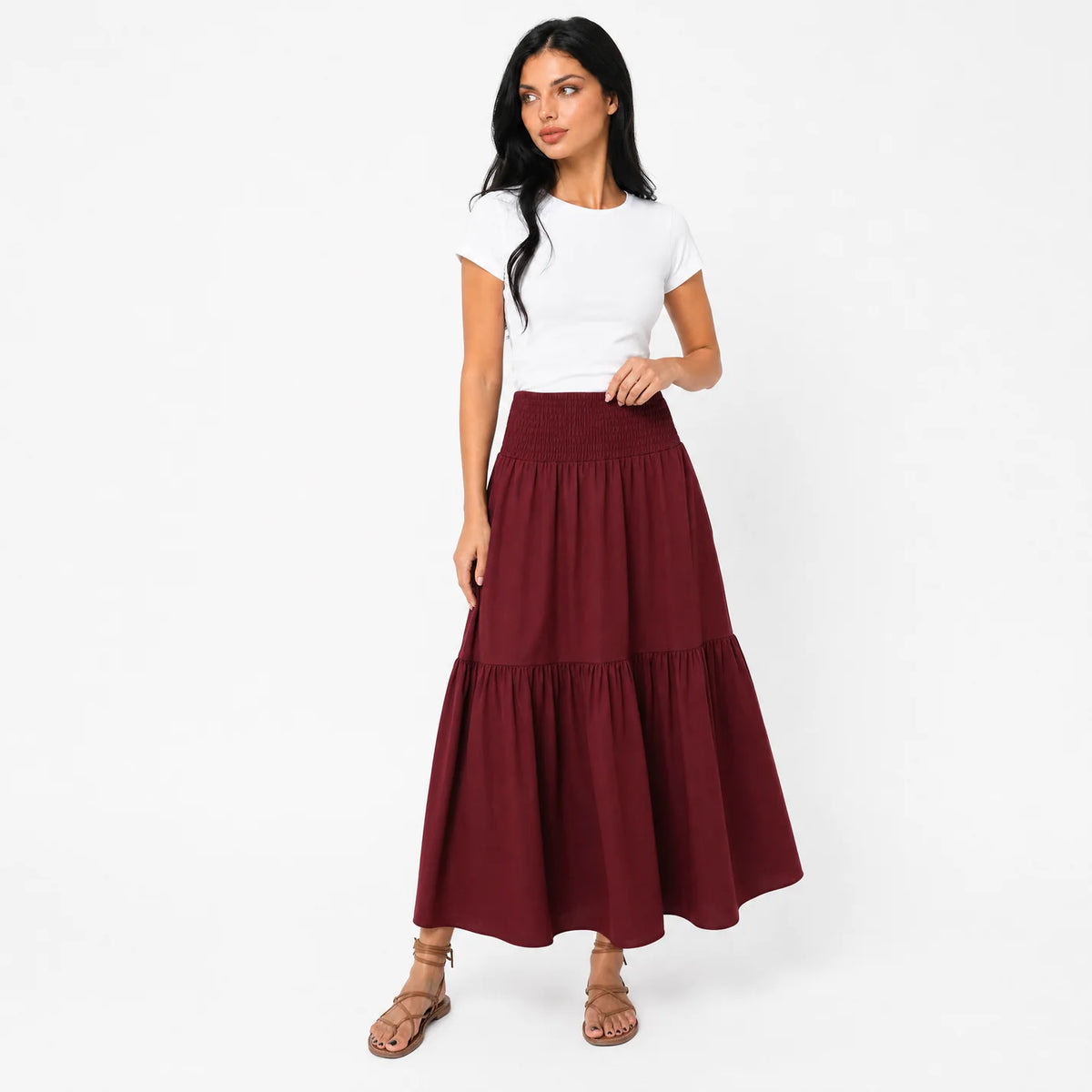 Women's Boho High Waisted Tiered Maxi Skirt