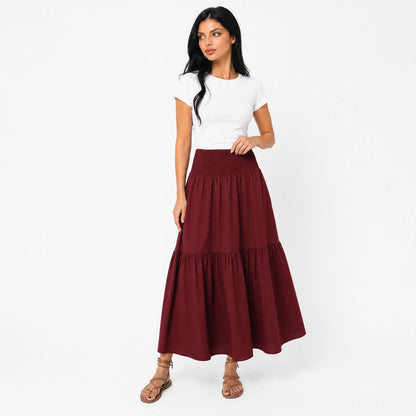 Women's Boho High Waisted Tiered Maxi Skirt