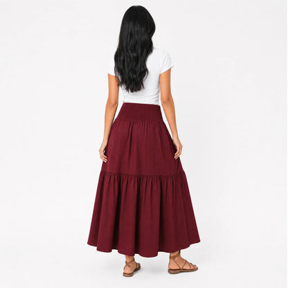 Women's Boho High Waisted Tiered Maxi Skirt