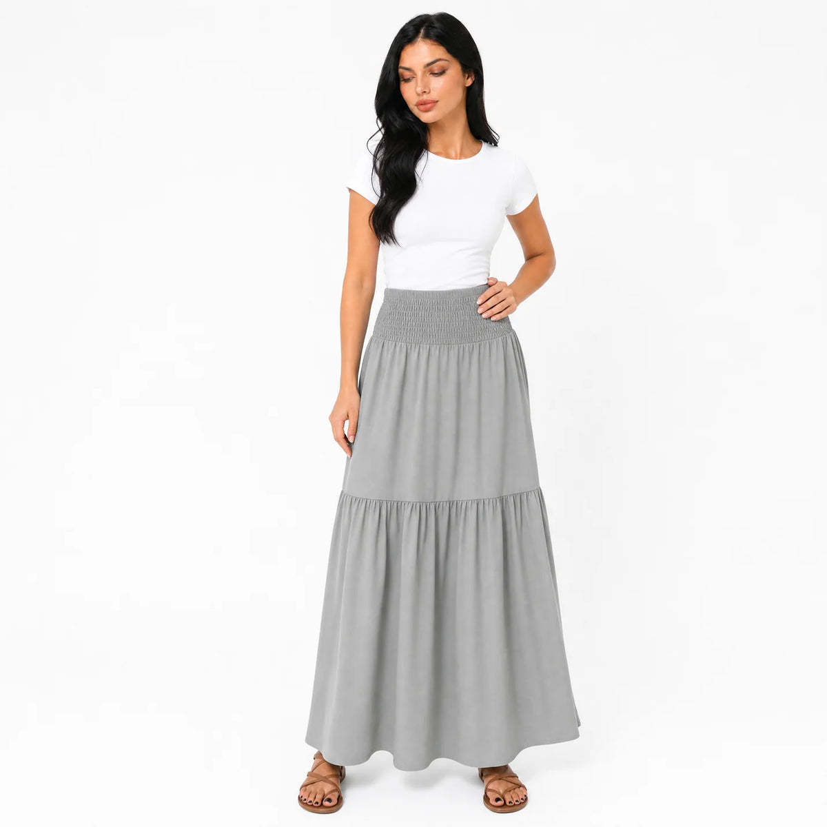 Women's Boho High Waisted Tiered Maxi Skirt