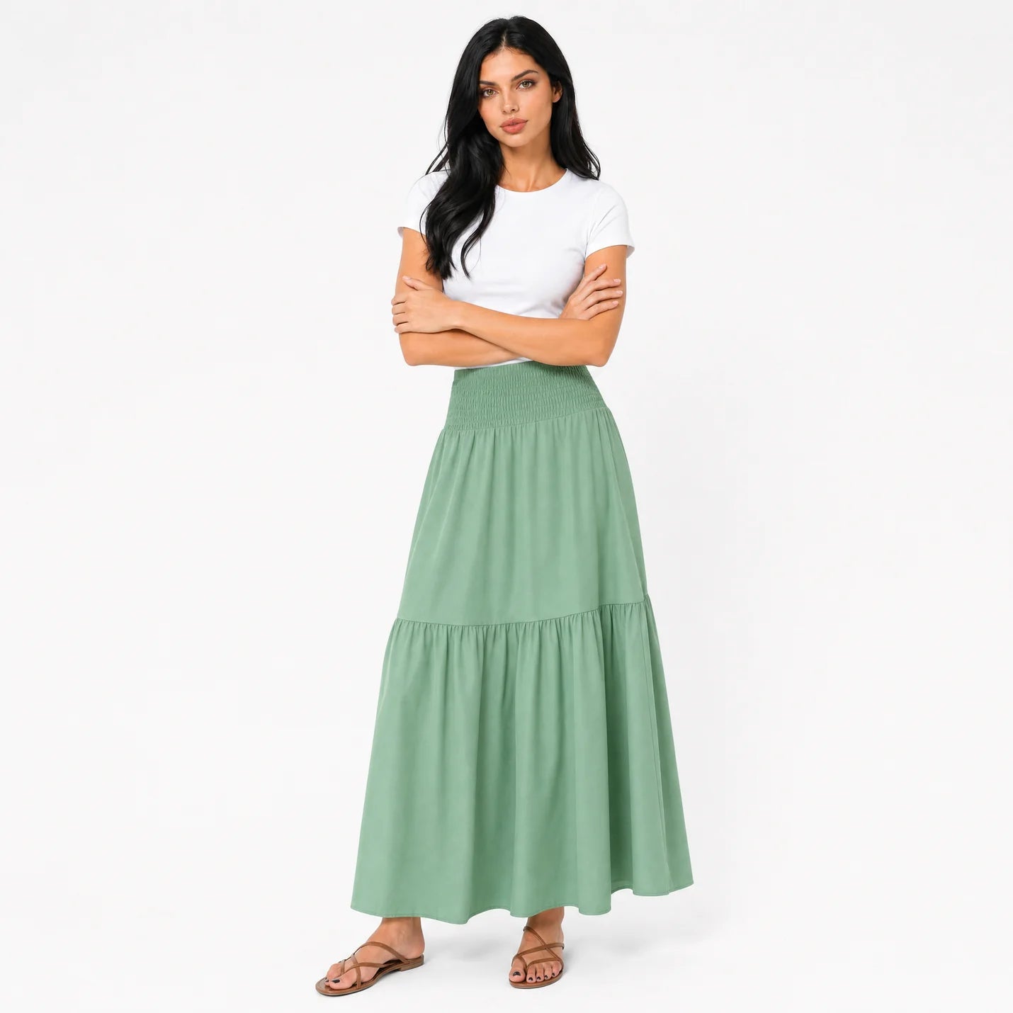 Women's Boho High Waisted Tiered Maxi Skirt