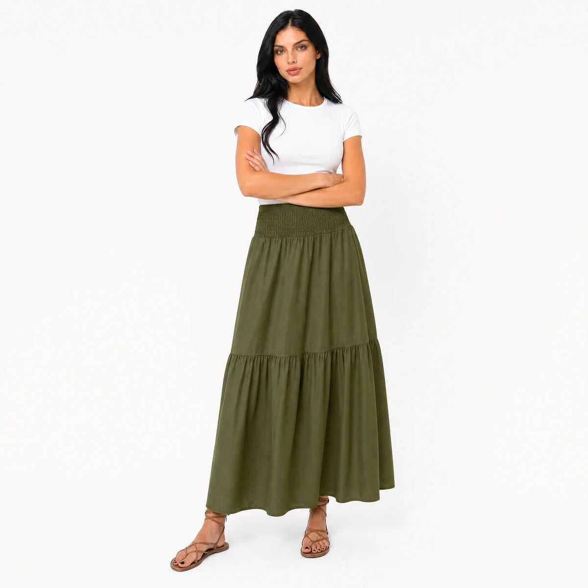 Women's Boho High Waisted Tiered Maxi Skirt