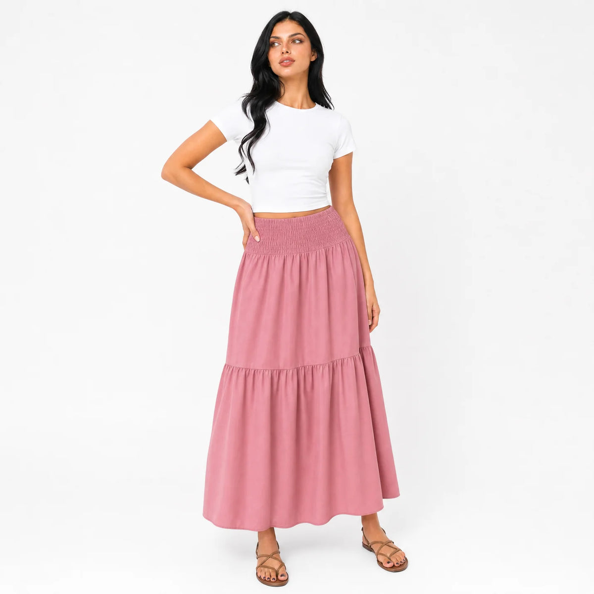 Women's Boho High Waisted Tiered Maxi Skirt