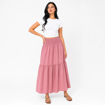 Women's Boho High Waisted Tiered Maxi Skirt