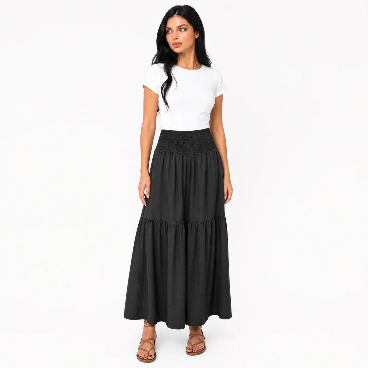 Women's Boho High Waisted Tiered Maxi Skirt