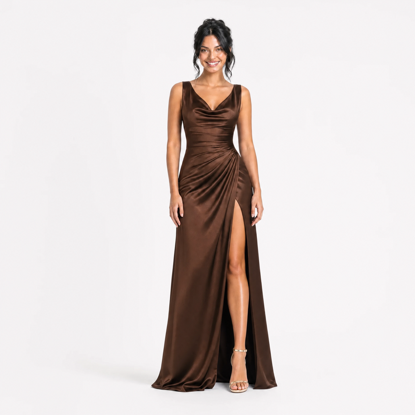Cowl Neck High Slit Dress