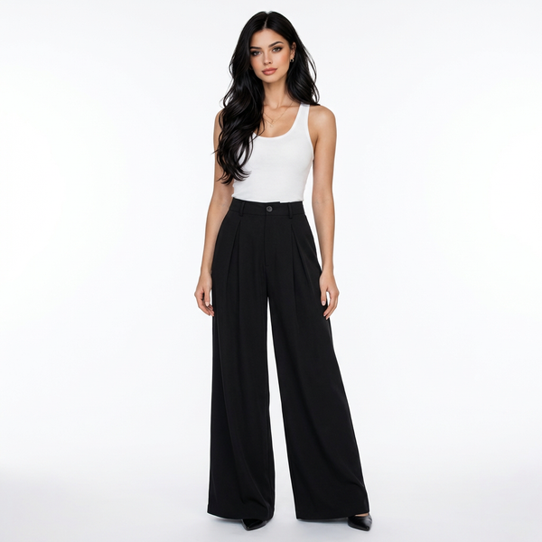 Pleated High-Waist Wide-Leg Pants