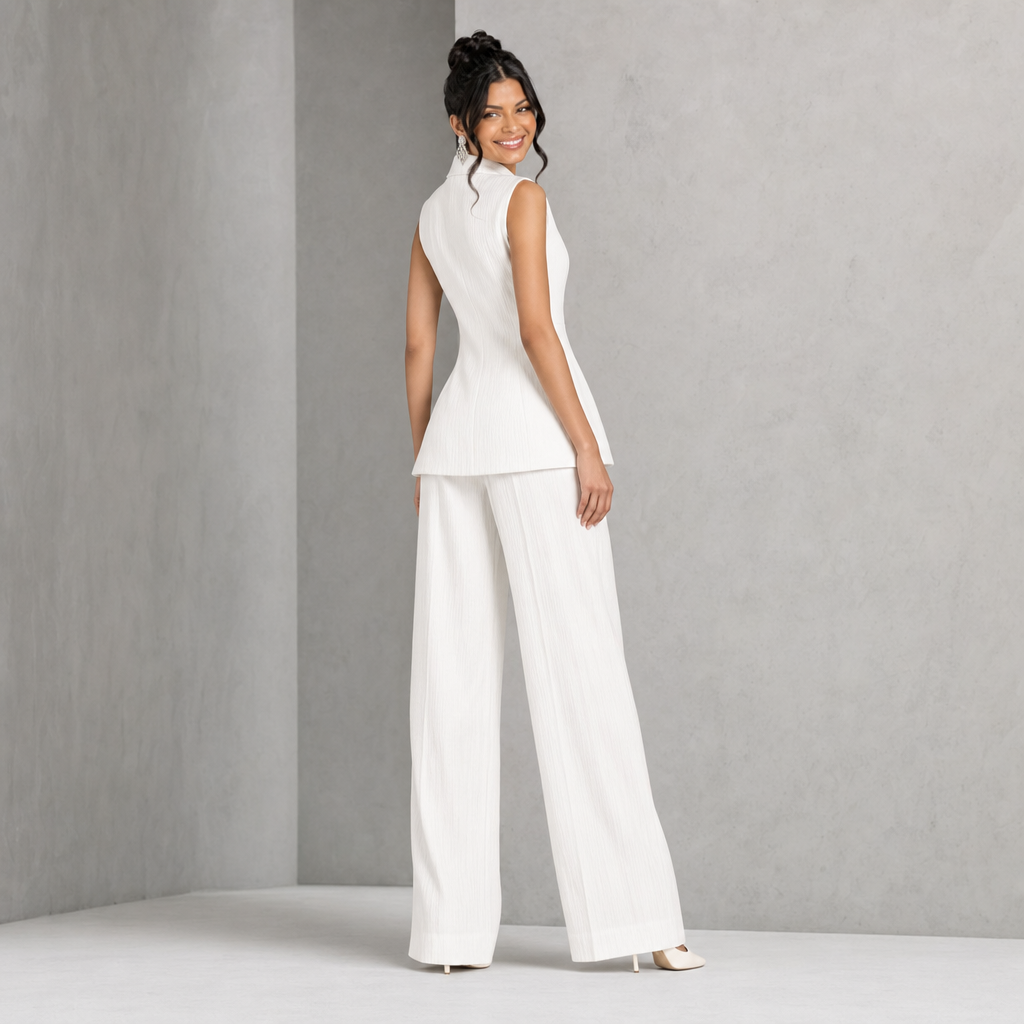Chic High-Neck Peplum Top & Wide-Leg Pants Set