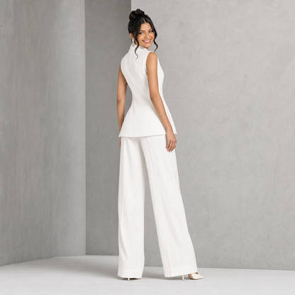 Chic High-Neck Peplum Top & Wide-Leg Pants Set