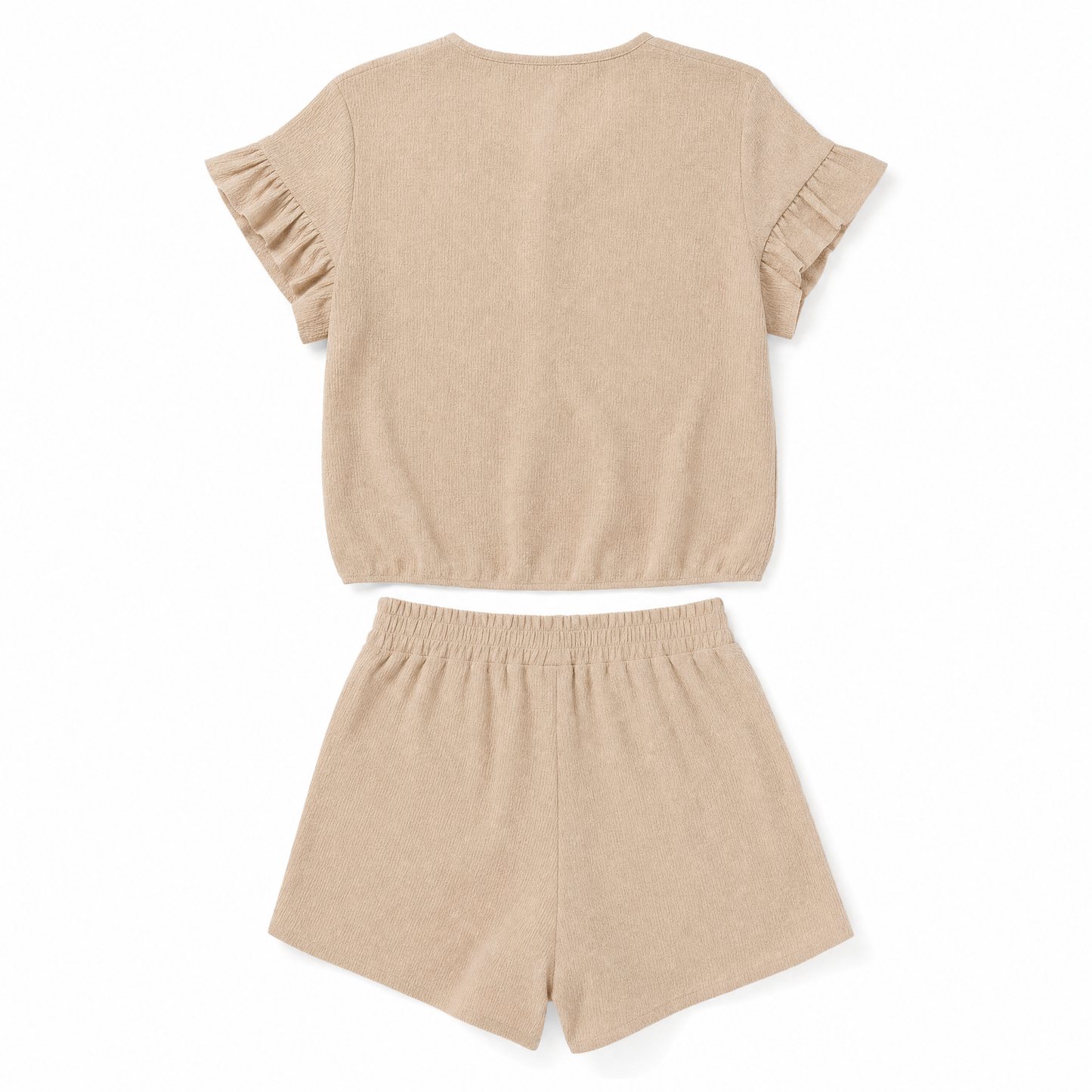 Ruffle Sleeve Texture Top & Shorts Set