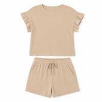 Ruffle Sleeve Texture Top & Shorts Set