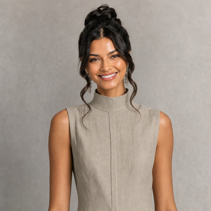 Chic High-Neck Peplum Top & Wide-Leg Pants Set