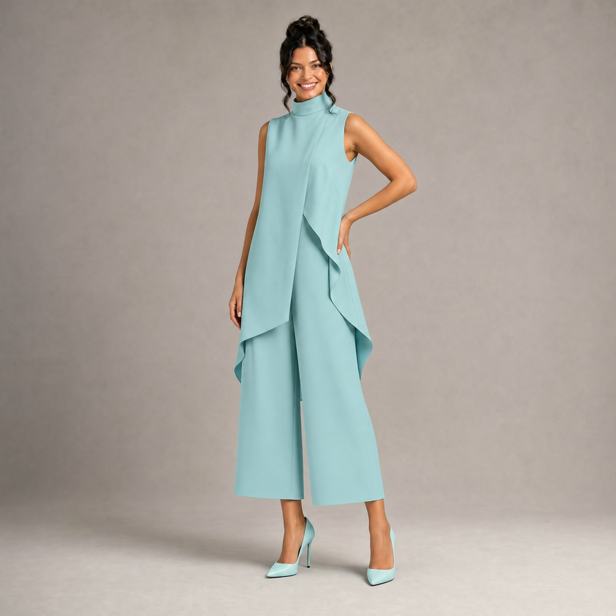 Chic Layered High-Neck Top & Culotte Set