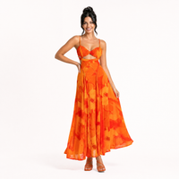 Tropical Print Cutout Maxi Dress