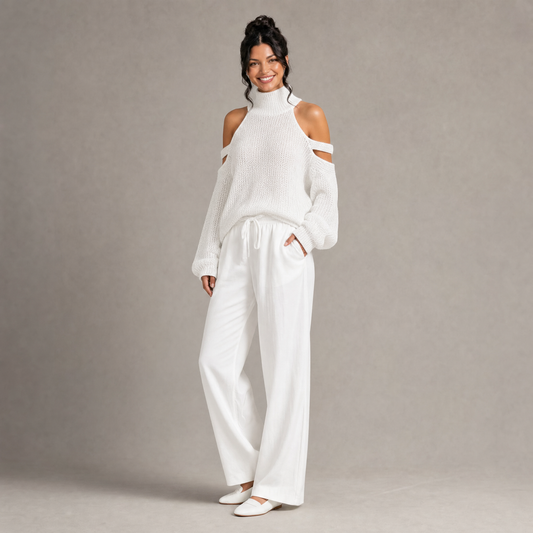Chic Cold-Shoulder Knit Set