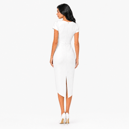 The Helena Ruched Cowl-Neck Midi Dress