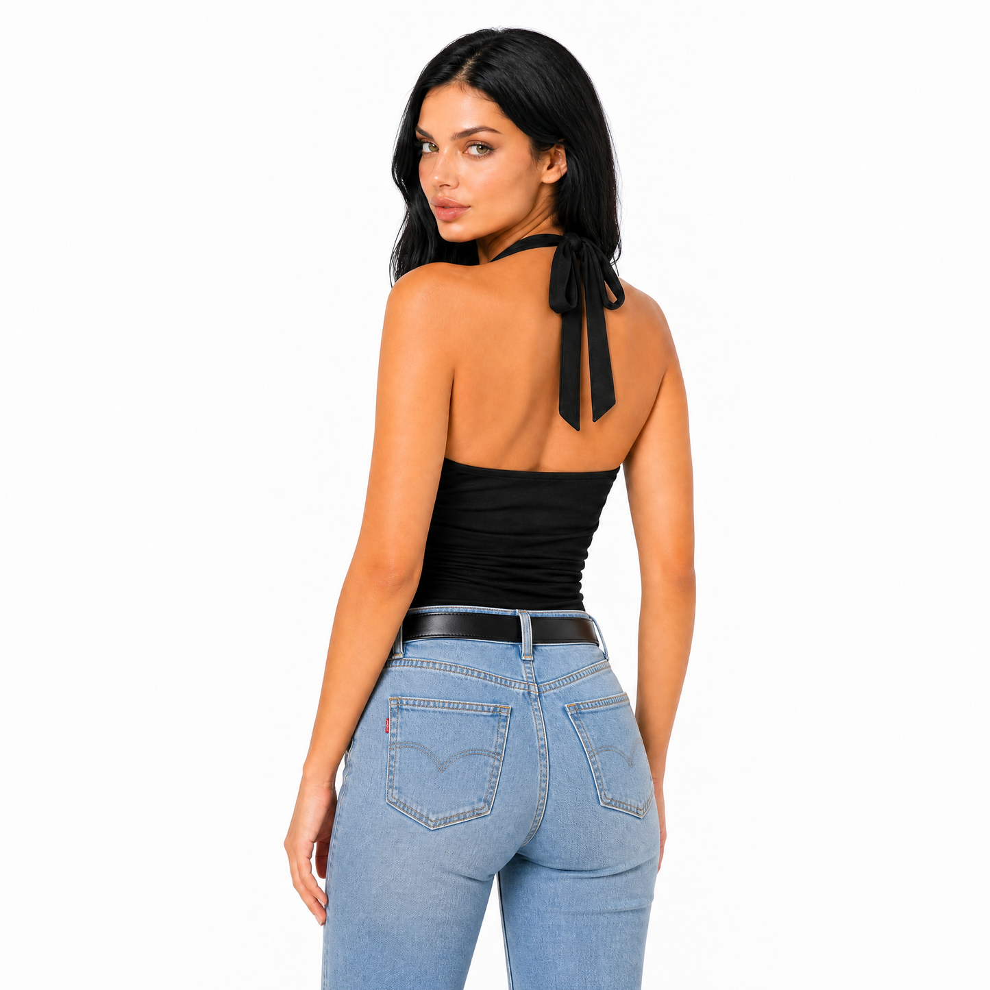 Ruched V-Neck Halter Top
