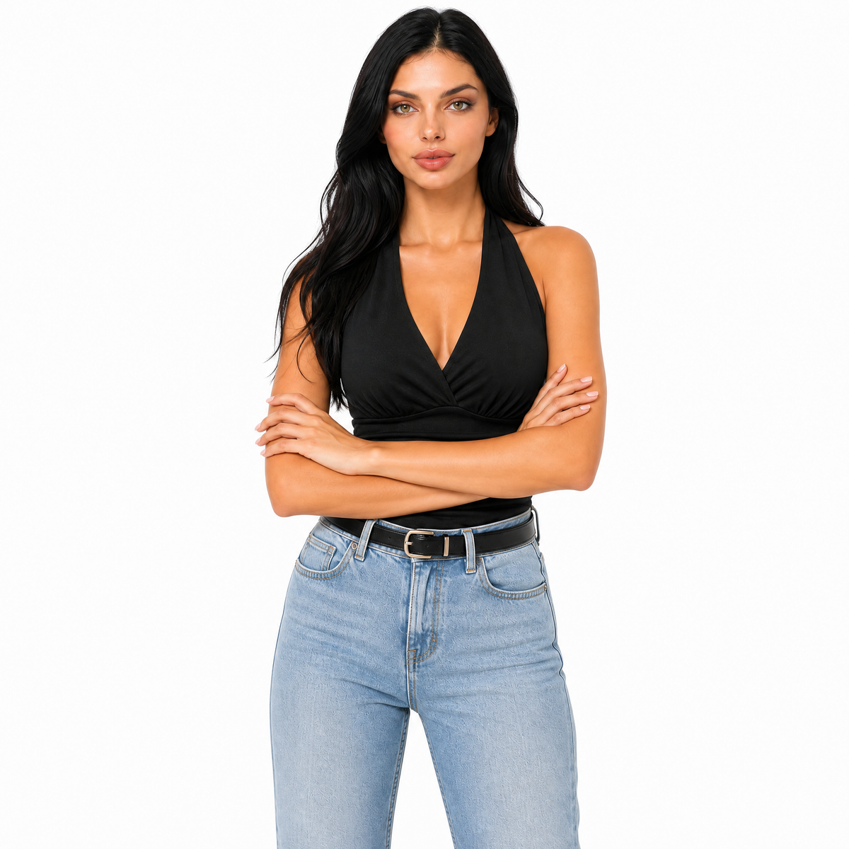 Ruched V-Neck Halter Top
