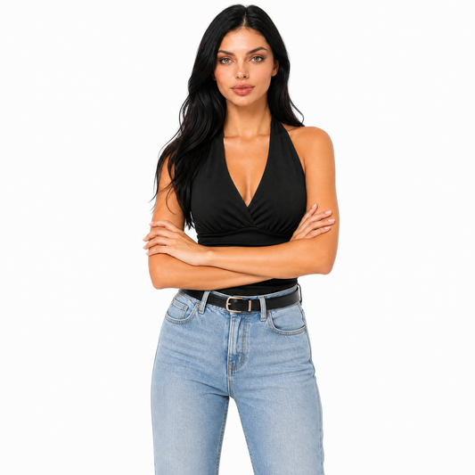 Ruched V-Neck Halter Top
