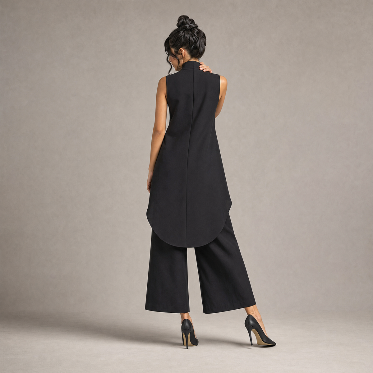 Chic Layered High-Neck Top & Culotte Set