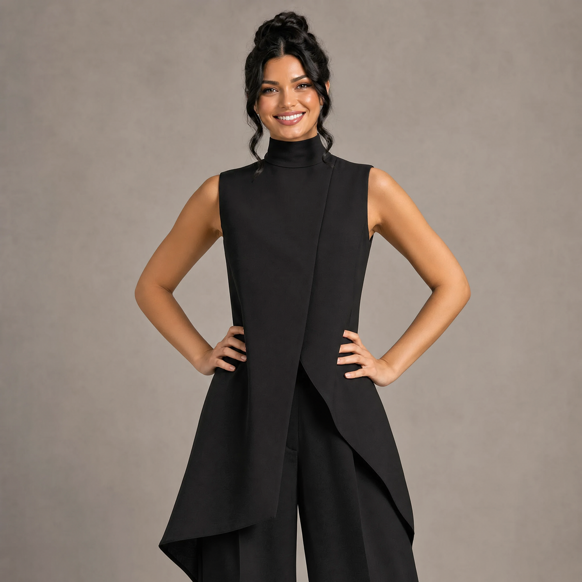 Chic Layered High-Neck Top & Culotte Set