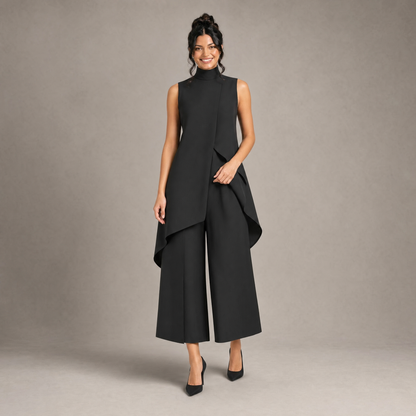 Chic Layered High-Neck Top & Culotte Set