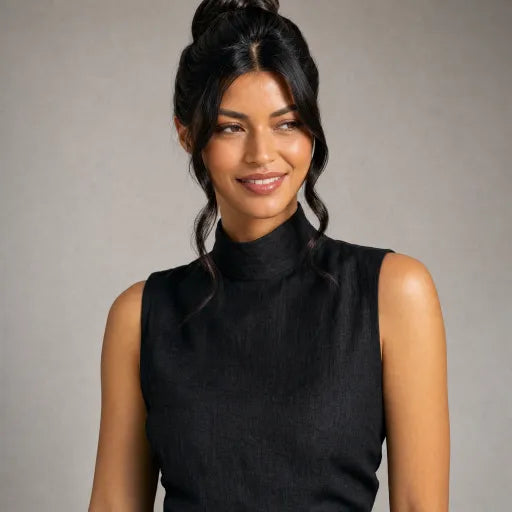 Linen High-Neck Top & Wide-Leg Pants Set